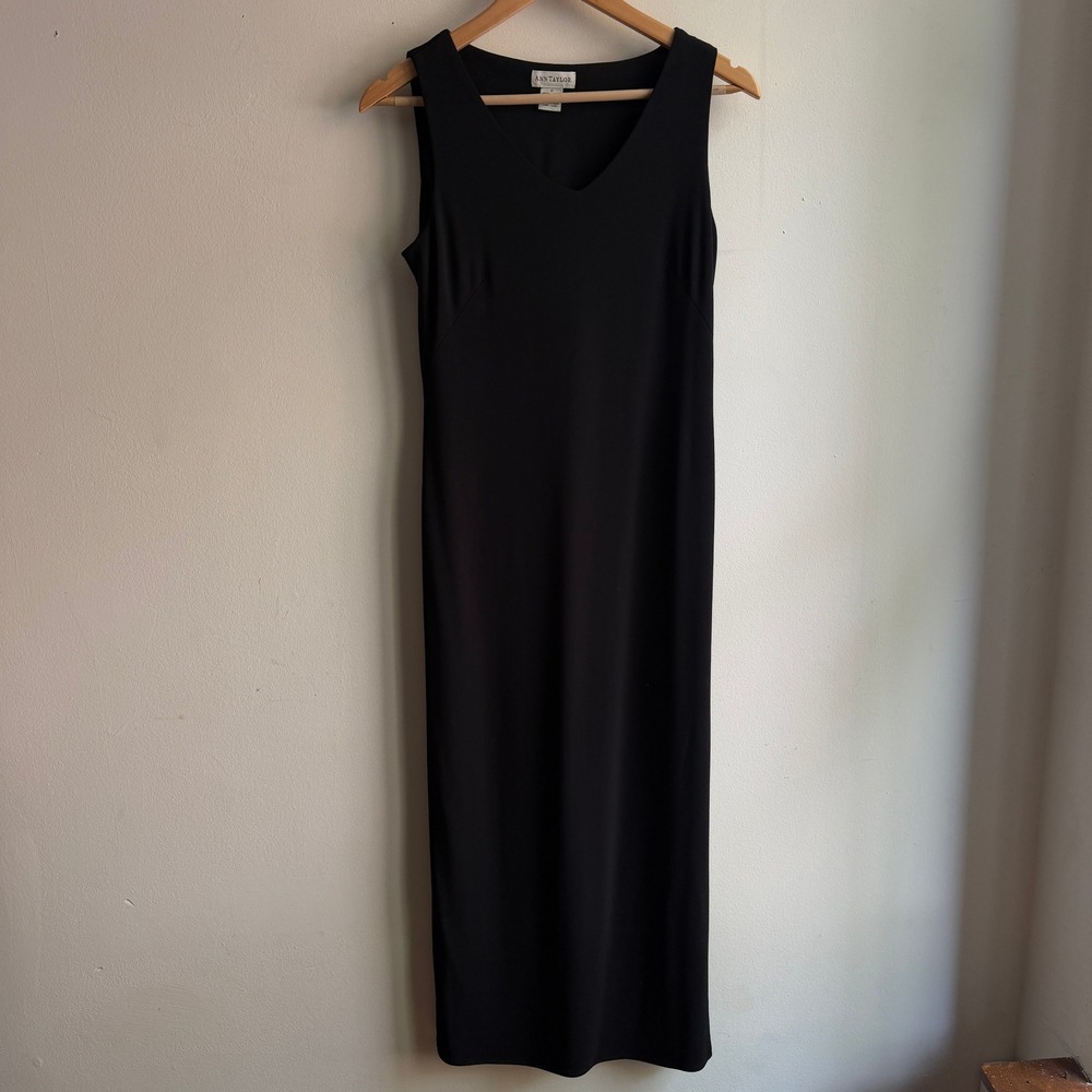 Vintage Y2K Dark Academia Sleeveless Maxi Dress Ann Taylor V-Neck Black Goth